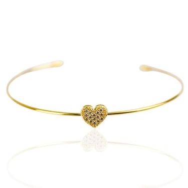 Imagem de Pulseira bracelete fem coração cravejado banhado a ouro 18k - BRIMATTO
