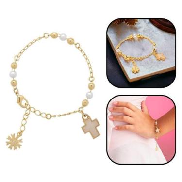 Imagem de Pulseira Infantil Menina Espírito Santo com Crucifixo Dourado - FORNEC