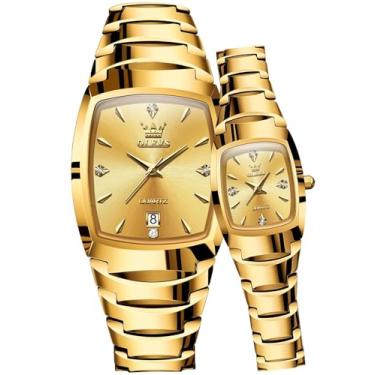 Imagem de OLEVS Relógio de pulso masculino e feminino masculino e feminino analógico data diamante aço inoxidável à prova d'água luminoso, Ouro - quadrado, temporizador