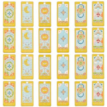 Imagem de SUNNYCLUE 1 caixa com 24 peças, 6 estilos, pingentes de tarô, retangular, amarelo, dourado, esmalte, sol, lua, estrela, arco-íris, pingentes para fazer joias, berloques, adultos, porta-chaves,