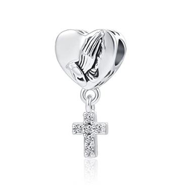 Imagem de QeenseKc Pingente de cruz com Deus All Things are Possible Religious Dangle Bead Fits Pandora Pulseiras, Metal Strass Metal Strass Cristal, Base