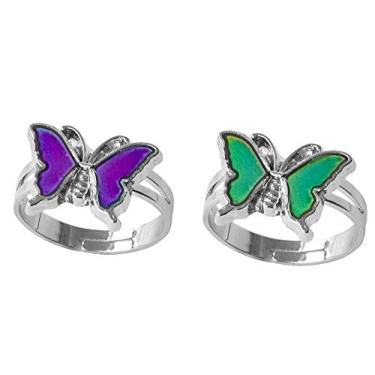 Imagem de Anel de humor 2 peças em forma de coração e tartaruga dinossauro cavalo de unicórnio, anel que muda de cor, urso pata, olhos e emoção, anel de dedo retrô, oval, borboleta, lua e estrela, anel de humor ajustável, tamanho de presente para mulheres, meninos e meninas one size