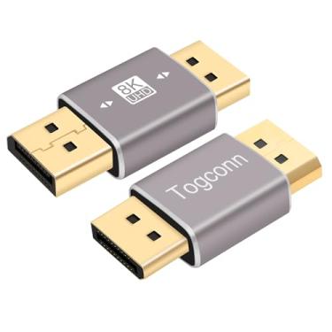Imagem de Togconn Adaptador 8K DisplayPort 1.4 macho para macho banhado a ouro pacote com 2, conversor de conector DP macho para macho DP extensor, suporta 8K @60Hz, 4K @144Hz, 4K@60Hz, 4K@30Hz
