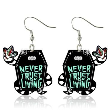 Imagem de Brincos Beetlejuice para mulheres, inspirados em Betelgeuse, crânio, lápide de caixão, brincos de minhoca da areia, fantasia de suco, fantasia feminina de Halloween Betelgeuse, acessórios para festa,