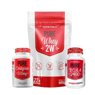 Imagem de Kit Whey Pure 2W 900g+Colágeno 120Caps+Bcaa 120Caps PURETECH, Chocolat