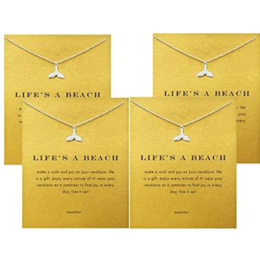 Imagem de Hundred River Colar de trevo da amizade, colar de unicórnio com elefante da boa sorte, cartão de presente (pacote com 4), Metal,