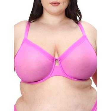 Imagem de Curvy Couture Sutiã feminino plus size de malha transparente cobertura total sem forro com aro, paquera, 36DDD