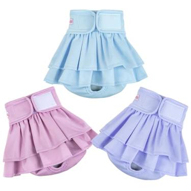 Imagem de Fuz Bigaza Fraldas para Cães Fêmeas Faixas de Barriga(3 Pacotes), Saia Feminina Lavável Reutilizável Doggy Wraps Calcinhas para Cachorrinho Cachorrinho Cachorrinho Cachorrinho Treinamento de Incontinê
