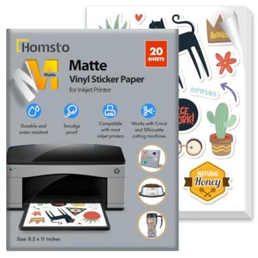 Imagem de Papel adesivo de vinil, papel adesivo impresso fosco para impressora a jato de tinta, secagem rápida, resistente à água, resistente a arranhões, cola na maioria das superfícies, 20 x 28 cm, 20 folhas