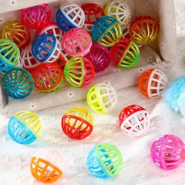 Imagem de Silkfly 30 bolas de treliça para gatos com sinos, bolas de brinquedo para gatos de 3,8 cm, bolas de brinquedo perfeitas para bater e bater, brinquedos coloridos para entreter gatos e gatinhos em