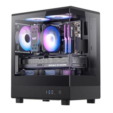 Imagem de darkFlash Capa para PC Micro ATX, capa pré-instalada para 3 ventiladores PWM ARGB, capa para computador de jogos MATX de vidro temperado duplo de visualização completa, porta tipo C, suporta AIO de