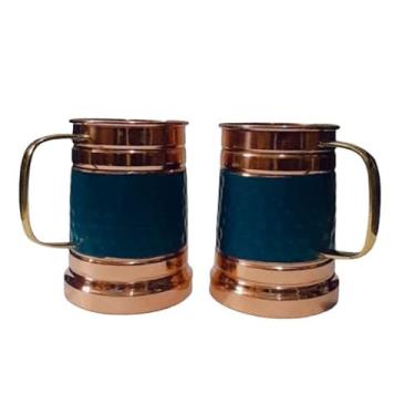 Imagem de Ornate International Caneca Moscow Mule Cobre Fosco Preto 473 ml e Canecas, Caneca Moscow Mule com Jantes de Cobre Ouro Rosa, Conjunto de 2 (AZUL)