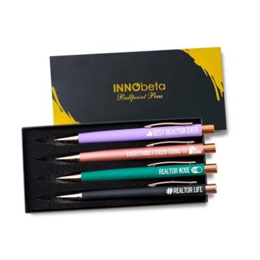 Imagem de InnoBeta Presentes de corretor de imóveis para mulheres, presentes engraçados para agente imobiliário, conjunto de 4 canetas esferográficas, ideias de presente para mulheres no aniversário, Natal,