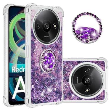 Imagem de Dinglijia Capa de ajuste fino para Xiaomi Redmi A3, capa para Xiaomi Poco C61 4G, capa de proteção de silicone com efeito areia movediça líquido com glitter para Poco C61 4G/Redmi A3, WZ roxo