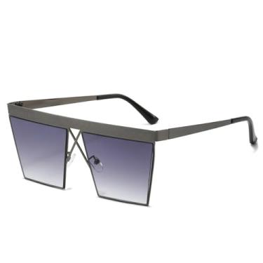 Imagem de JRLLFD Óculos de sol siameses vintage, masculino, feminino, liga, sem aro, grandes, quadrados, retrô, óculos escuros, degradê cinza, tamanho único