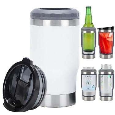 Imagem de Caneca Porta Latas e Isolador 4 em 1 para Lata Fina e Padrão de 355ml e Long Neck de Cerveja. Copo Térmico de Aço Inoxidável Isolado a Vácuo e Termocooler (Branco)