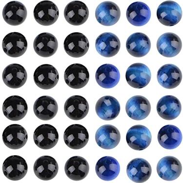 Imagem de Massive Beads 80 contas de cristal natural ônix preto e olho de tigre azul pedras preciosas redondas soltas de cura com cordão elástico de cristal gratuito para fabricação de joias (ônix preto e olho de tigre azul, 10 mm)