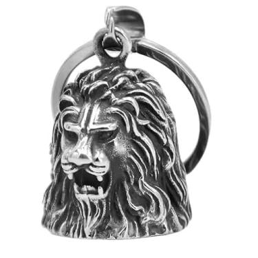 Imagem de KMA Est. 2005 Chaveiro The Ride Bell Cabeça de Leão 3-D com Gancho GRÁTIS Motociclista Boa Sorte Pingente Original, Prata, P