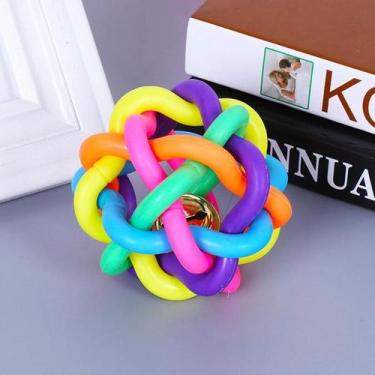 Imagem de Brinquedo Bola Trançada De Borracha Colorida Com Sino Para Cães e Gato