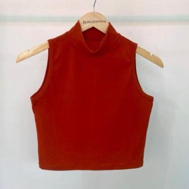 Imagem de Blusa Feminina Estilo Cropped Canelado Top Moda Blogueira Gola Alta - 
