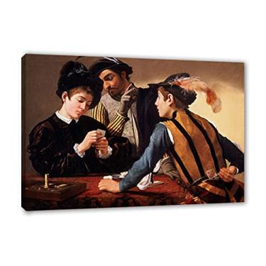 Imagem de Arte de parede em tela clássica emoldurada - impressões Michelangelo Merisi Caravaggio - reprodução famosa de pinturas a óleo - The Cardsharps pôster - imagens de arte em tela arte de parede para