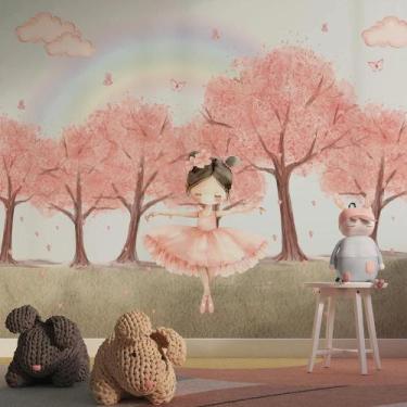 Imagem de Papel de parede Bailarina Morena chuva de corações rosa - AloPapers, 1