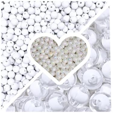 Imagem de Kit Trio Pérolas 6mm E 8mm com 300 pçs + Fio Silicone Miçanga Missanga Pulseira Colar Artesanato (Branco)