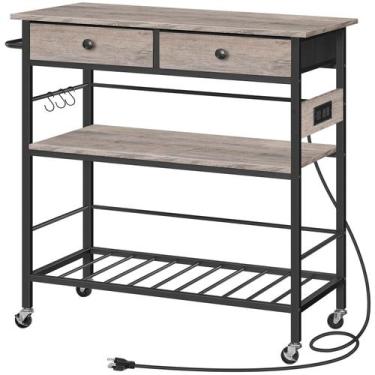 Imagem de Ilha de cozinha HOOBRO BG08UZD01 com armazenamento, cinza e preto