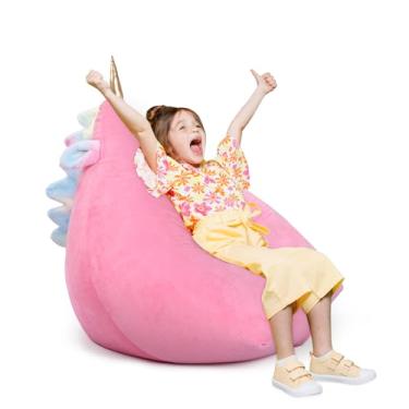 Imagem de Puff infantil para crianças, saco de armazenamento de brinquedos de pelúcia para crianças, grandes e macios para meninos e meninas, bolsas organizadoras de unicórnio com zíper (apenas capa vazia)