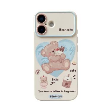 Imagem de FLIRACON Capa protetora de lente de câmera grande com desenho animado de urso bolo sorvete compatível com capa para iPhone (branca, para iPhone 16 Plus)