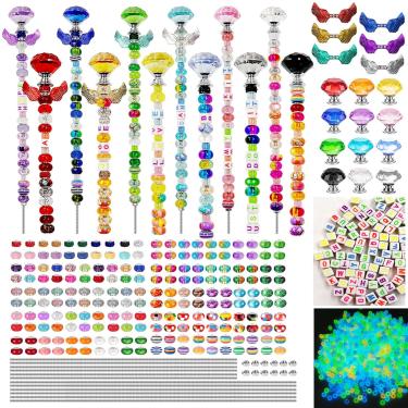 Imagem de SNAIL GARDEN Kit de 442 peças de estacas de jardim com contas que brilham no escuro, contas de letras e asas, 200 contas para estacas de jardim de fadas, 12 hastes roscadas, tampa de rolha de cristal