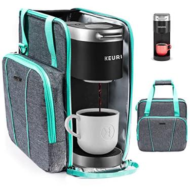 Imagem de BAGSPRITE Bolsa de viagem para cafeteira compatível com Keurig K-Mini ou K-Mini Plus, estojo de transporte para cafeteira de dose única com vários bolsos para cápsulas K-Cup, bolsa de armazenamento