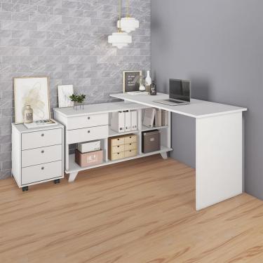 Imagem de Conjunto Escrivaninha Em L Com 2 Gavetas Artany Gold E Gaveteiro Com 3 Gavetas New