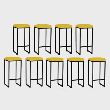 Imagem de Kit 09 Banqueta Alta Lara Para Cozinha Bar Balcão Bistrô Churrasqueira Ferro Bronze Corino Amarelo - Ahz Móveis