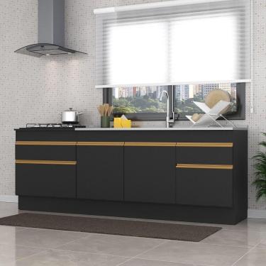 Imagem de Kit 2 Balcões Com Rodapé Gabinete Pia E Cooktop Preto