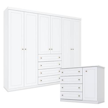 Imagem de Cômoda e Guarda Roupa Casal 6 Portas Mississipi Branco hp – Henn
