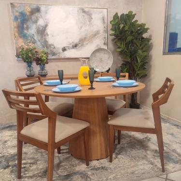 Imagem de Mesa de Jantar Cone Tampo Redondo Laminado Base Oitavada Mel 1,00 m **SOMENTE A MESA**