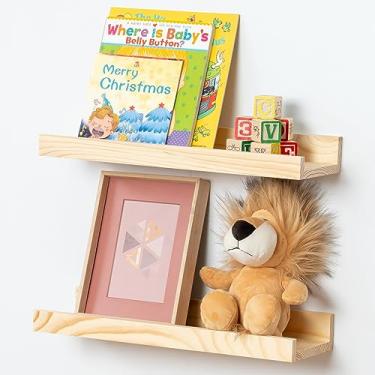 Imagem de Prateleira de borda para parede, 40,6 cm de madeira de pinheiro maciça, 2 pacotes, prateleiras de borda flutuantes para quarto de criança, quarto, banheiro, sala de estar, porta-fotos, escritório