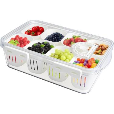 Imagem de 2 Pacote recipientes de armazenamento de alimentos com tampas de frutas e bandeja vegetariana com 12pcs divisores pequenos divisores caixas de armazenamento de plástico para geladeira freeze