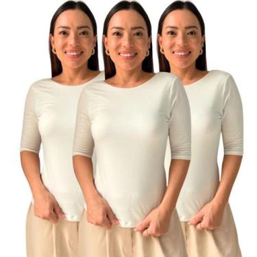 Imagem de Kit 3 Blusas Feminina Manga 3/4 com Abertura nas Costas - Maranne, Kit
