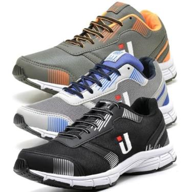 Imagem de Kit Tênis Masculino Caminhada 3 Pares Easy Confortável Combo Academia (Laranja+Cinza+Preto, BR, Adulto, Numérico, 40)
