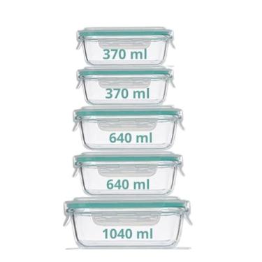 Imagem de Kit Conjunto 5/6/10 Potes Herméticos Geladeira Vidro Marmita Tampa Click Vedação Silicone Borracha (Combo 5 Potes)
