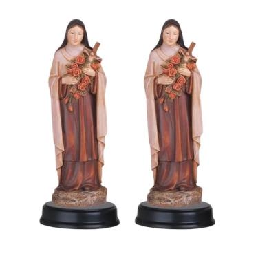 Imagem de ICE ARMOR Conjunto de 2 peças 12,7 cm H Estátua de Santa Teresa de Santa Teresa de Lisieux Estátua Sagrada Ornamento de Decoração de Sala de Casa Escritório Ideias para inauguração de casa, feriados e