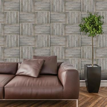 Imagem de Papel De Parede Adesivo Bloco  3d De Madeira Lavável Cozinha  3 metros