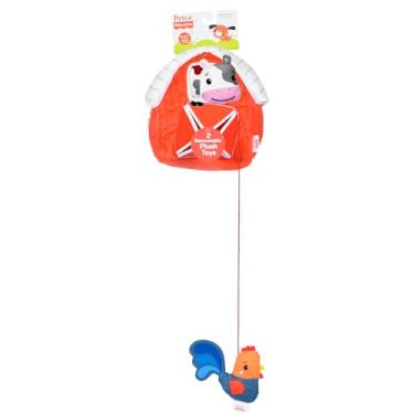 Imagem de Fisher-Price Brinquedo de pelúcia para animais de estimação, fazenda, toca, com mini galo removível e mini vaca de pelúcia, brinquedos de desenvolvimento para cães