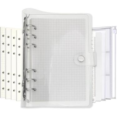 Imagem de A6 A5 Pasta de arquivo com tampa de PVC colorida de 6 furos e anel redondo com fecho de botão de pressão (White, A6 combo)