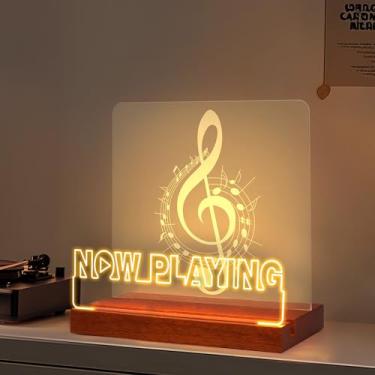 Imagem de OkiyiD Suporte de disco de vinil que toca agora, suporte de disco iluminado para decoração de exibição, base de madeira de LED com luzes brancas quentes e suaves, presentes de armazenamento de álbum