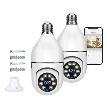 Imagem de Kit 2 Câmera Segurança Ip Wifi Lâmpada Prova D'água Giratória Visão Noturna Infravermelho 1080P HD Câmeras Wireless 360° Inteligente Full HD - Premium®
