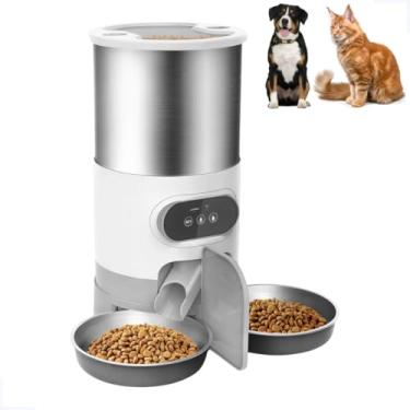 Imagem de Alimentador Comedouro Duplo Automático Programável WI-FI Para 2 Pets, Cães e Gatos 4,5L Alimentador temporizado com tigela de Inox