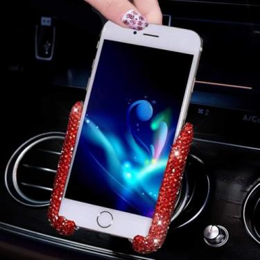 Imagem de SUNCARACCL Suporte de telefone para carro Bling Mini Carro Painel Painel Suporte de telefone Automático Universal 360° Ajustável Cristal Auto Suporte de telefone Carro Acessórios para Mulheres e Meninas (Vermelho)